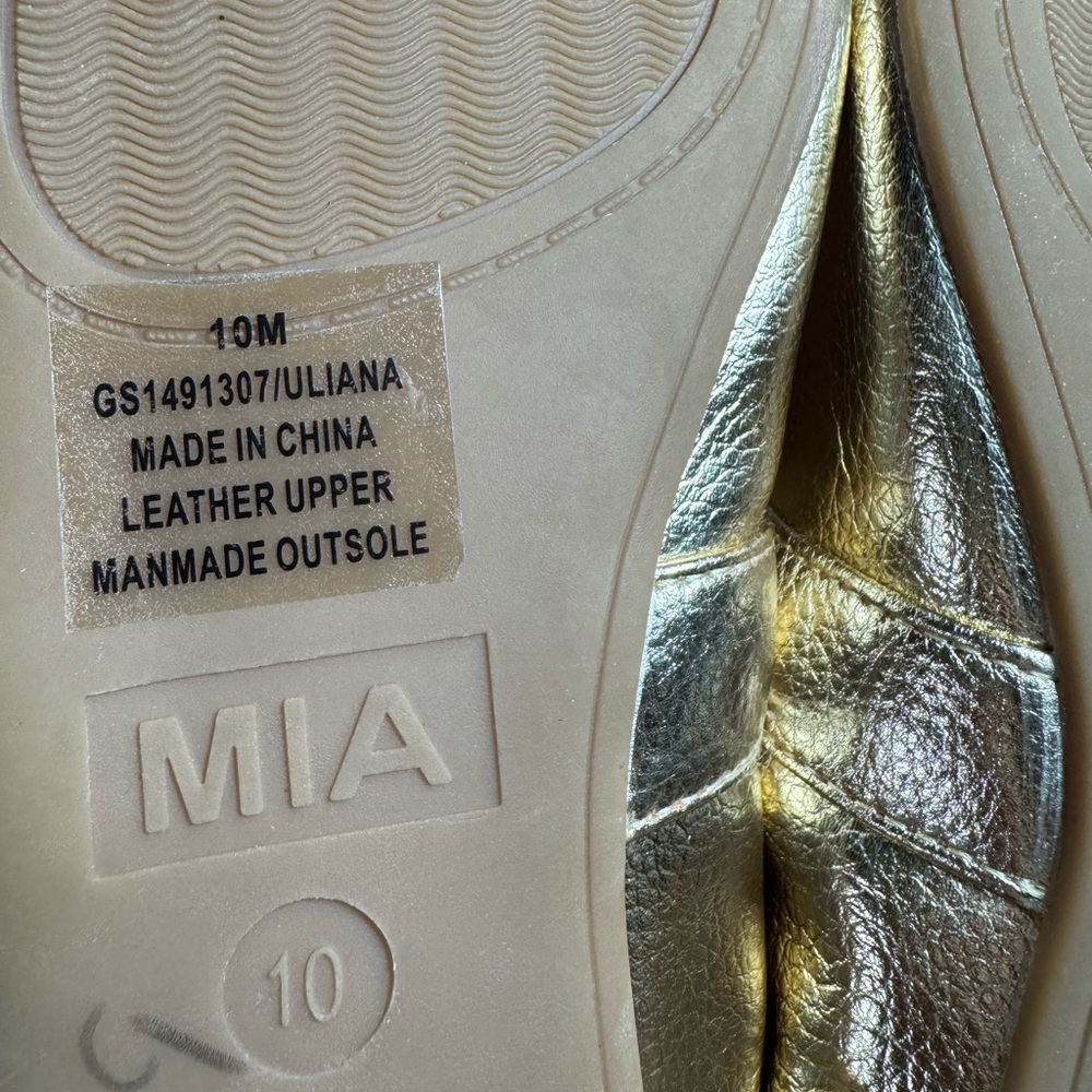 MIA Metallic Gold Ruched Strap Mary Jane Flats - Picture 12 of 12